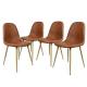 Modern Style Black Metal Base Brown Faux Leather Dining Room Chairs