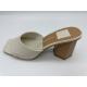 One Strap Ladies Soft Leather Sandals Square Toe Womens Beige Heeled Sandals