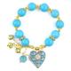 12mm Blue Turquoise Crystal Bracelet Sparkling Heart Stretch Charm Bracelet