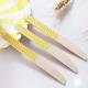 Yellow  Striped Wooden Cutlery Party Picnic Spoon Fork Knife Utensils Set