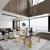 SEDIA Modern Glass Dining Table Set For 6 Elliptic Shape