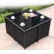 Outdoor Square Rattan Garden Dining Table With Glass Top Weatherproof
