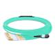 7m (23ft) MPO Female to 6 LC UPC Duplex OM3 50/125 Multimode Fiber Breakout Cable, 12 Fibers, Type B, Elite, LSZH, Aqua