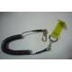 Black coil police equipment mini coil pistol leash w/yellow webbing strap&metal snap hook