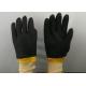 Black Color PVC Coated Gloves Composite Sponge Flannelette With Knit Wrist Cuff