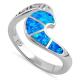 Sterling Sliver 925 Ancient Greek  Meander Key Modern Wave Design Blue Opal Ring For Women