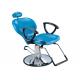 Light Blue Salon Barber Chair Artificial With Manual Lifting , Tilted Footrest