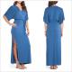 China supplier woman short sleeve casual jersey maxi dress with side slit