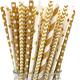 No Plastic Party Drinking Bendable Gold Striped Paper Straws