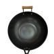 Cast Iron Skillet Induction Chinese Wok Pan 30cm Wooden Handle Cover