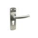 Stainless steel door handle on a spring loaded backplate for UK size lever lock