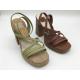 Brown / Green Womens Leather Dress Shoes Comfortable With Ankle Strap
