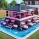 Pink Floating Water Pool Bar Portable Airtight Pool Bar Leisure Platform Party Bar Inflatable Water Swimming Pool