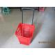 Castor Rolling Shopping Basket With Wheels , 4 Wheeled Plastic Shopping Baskets