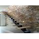 Indoor Straight Flight Staircase With Solid Wood Treads / Laminated Glass Treads