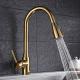 Gold long neck extendable pull out brass kitchen basin faucet  For Hotel Use