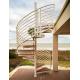 Used Metal External Outdoor Spiral Staircases Solid Wood / Laminated Tempered Glass