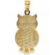 Textured Owl Charm Bead Pendant in 14K Gold with Rhodium Plating For Women