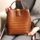 Brown Crocodile Embossed Leather Handbags One Shoulder Retro Bucket Bag