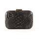 Black Textured Ladies Leather Clutch Bags Made In Faux Snake Skin Leather
