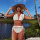 Halter Swimming Suits Bikini with Removable Padding for Women white color lace