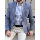 Slim Fit Self Patterned Blue Business Casual Blazer Outfit