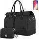 Black Canvas Carry on Expandable Weekender Airplanes Toiletry Travel Bag with Shoe Compartment and USB Charging Port