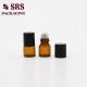 SRS empty 2ml amber glass roller ball bottle with black plastic cap
