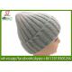 Chinese manufactuer knitting stripe beanie winter hats 45%cony hair 15%wool 40%Acrylic104g 20*21cm light grey best price