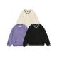 OEM Women Long Sleeve Fleece Sweatshirt Cross V Neck Top Casual Fuzzy Pullover