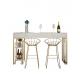 Iron Marble Dining Table Set with 2 Chairs White Marble Surface Gold Powder Coating