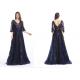 Ladies Half Sleeves Navy Blue Prom Dresses , Long Formal Dresses With Hot Rhinestone