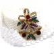 Multi Color Christmas Bell Brooch , Diamonds Crystal Christmas Pins Alloy Material