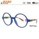 Fashionable reading glasses ,made of plastic ,pattern on the temple,spring hinge and metal silver pins
