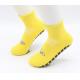 Yellow Color Trampoline Grip Socks Polyester Non Slip Socks Jacquard Logo