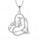 YASVITTI OEM Women Gift Heart to Heart Necklace Zirconia Rhodium Plated Sweet 925 Sterling Silver Double Heart Necklace