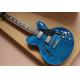 High quality electric guitar in blue color hollow body with chrome hardware