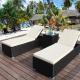 Outdoor Garden Wicker Patio Chaise Lounge Set Adjustable PE Rattan Reclining Chairs with Cushions and Side Table
