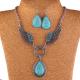 Wings zinc alloy pendant necklace with turquoise water droplets / Necklaces