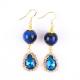 Custom 12MM Crystal Stone Blue Tiger Eye With Blue Sparkling Tear Drop Charm Short Earring For Gift Giving