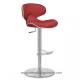 Brushed Steel 46CM 105CM Red Real Leather Bar Stools With Round Base