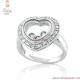 Brass jewelry heart finger Ring with clear CZ surrounded by Genuine white rhodium plating