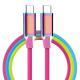 1m 3m USB C To USB C Cables Dense Braided Sync Rainbow Charging