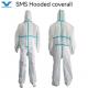 Anti-Static SMS Nonwoven White Coveralls Hooded Style 50000PCS/Day Production Ability