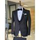 Black Custom Tuxedo Suit 65% Viskon 35% Polyester With Velvet Collar Detail Vest Tuxedo