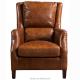 High Back Brown Vintage Leather Dining Chairs Soft Cushions Armchair Home Office