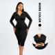 Seamless Waist Trimming Retro Long Sleeve Shirt Dress With Built In Shapewear Body Shaper For Women