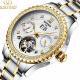 KINYUED calendar wrist watch gold dial with diamond case automatic mechanical watch