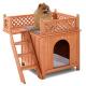 Puppy Dog Wooden Pet House Shelter With Stairs Balcony Indoor Outdoor