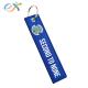 Custom Woven Keychain Metal Ring Polyester Fabric Blue Rectangle Polyester Keychain